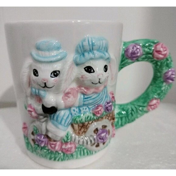 TB Trading Co 3D Collectible 2 Bunnys On A Bike With Flowers Coffee Cups Mug - Picture 3 of 7